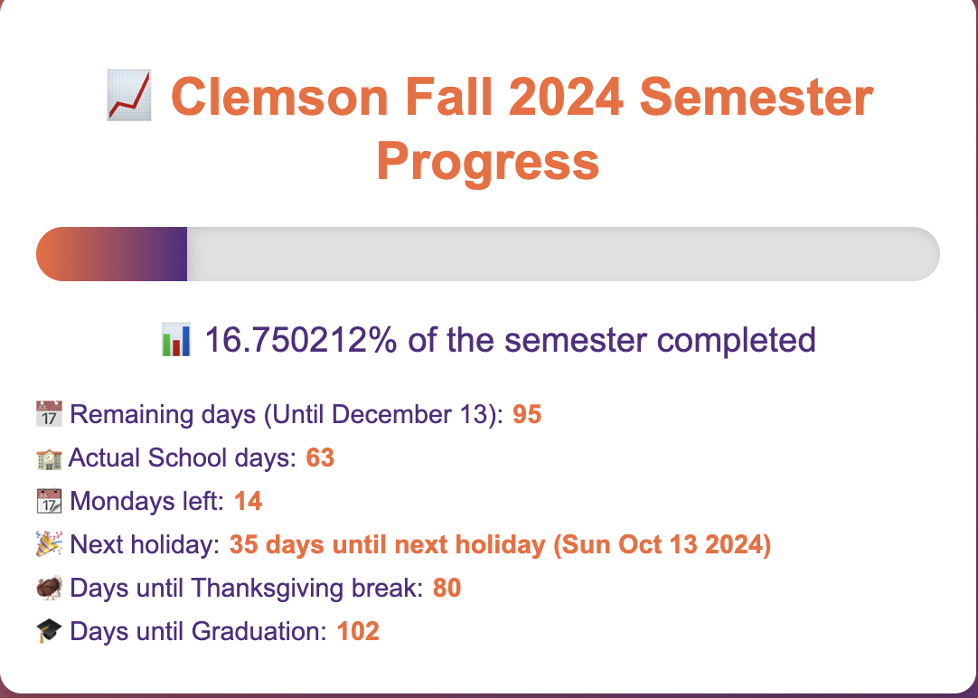 Semester Countdown Homepage